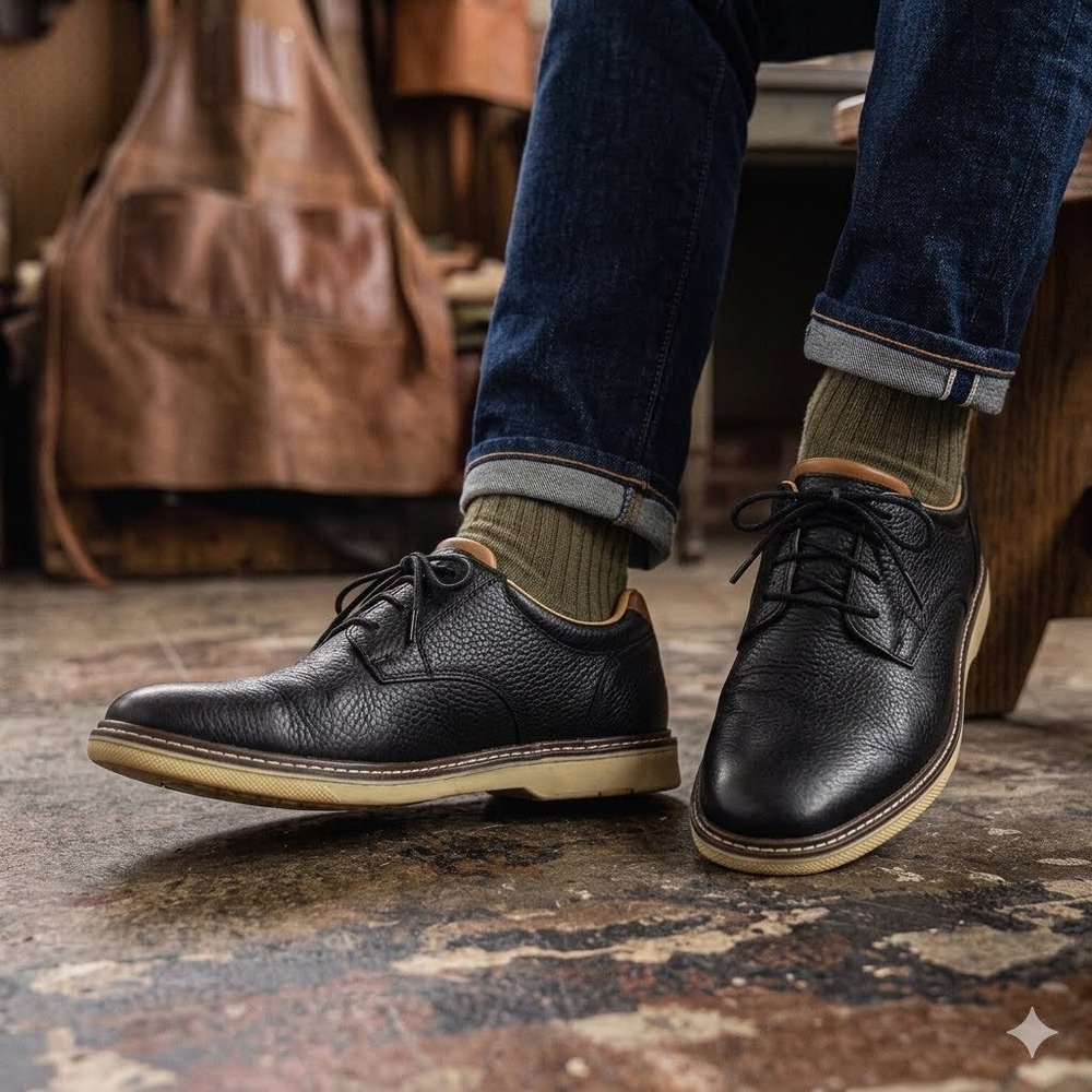 Johnston & Murphy McGuffey Black Leather 9M Derby Hybrid Plain Toe